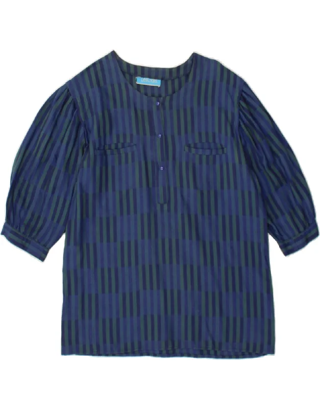 VINTAGE Womens 3/4 Sleeve Blouse Top UK 12 Medium Navy Blue Check Double-Layered Blouse