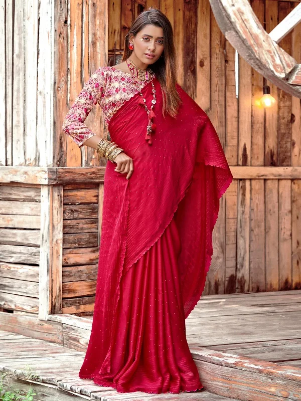 Saree Mall Women's Chiffon Pink Embellished Celebrity Saree With Blouse Piece-CLISTA30141 Cotton Casual Blouse