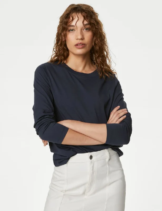 Pure Cotton T-Shirt-- Welt Pockets Slit Pockets Flap Pockets
