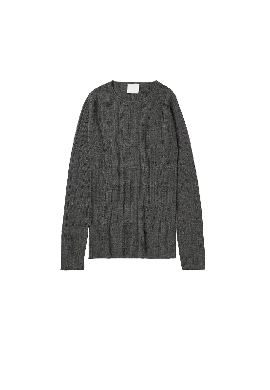 RIB BLOUSE GREY MELANGE Ruffled Neck Blouse
