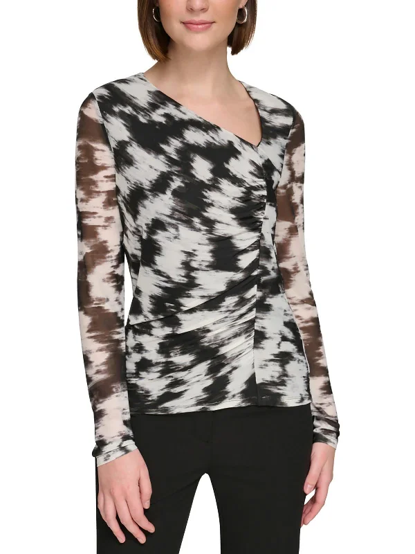 Womens Mesh TwistF Blouse Balloon Sleeve Blouse