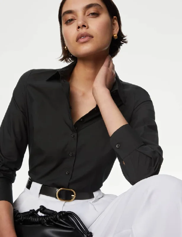 Cotton Rich Fitted Collared Shirt-- Wool Fabric Cashmere Fabric Tweed Fabric