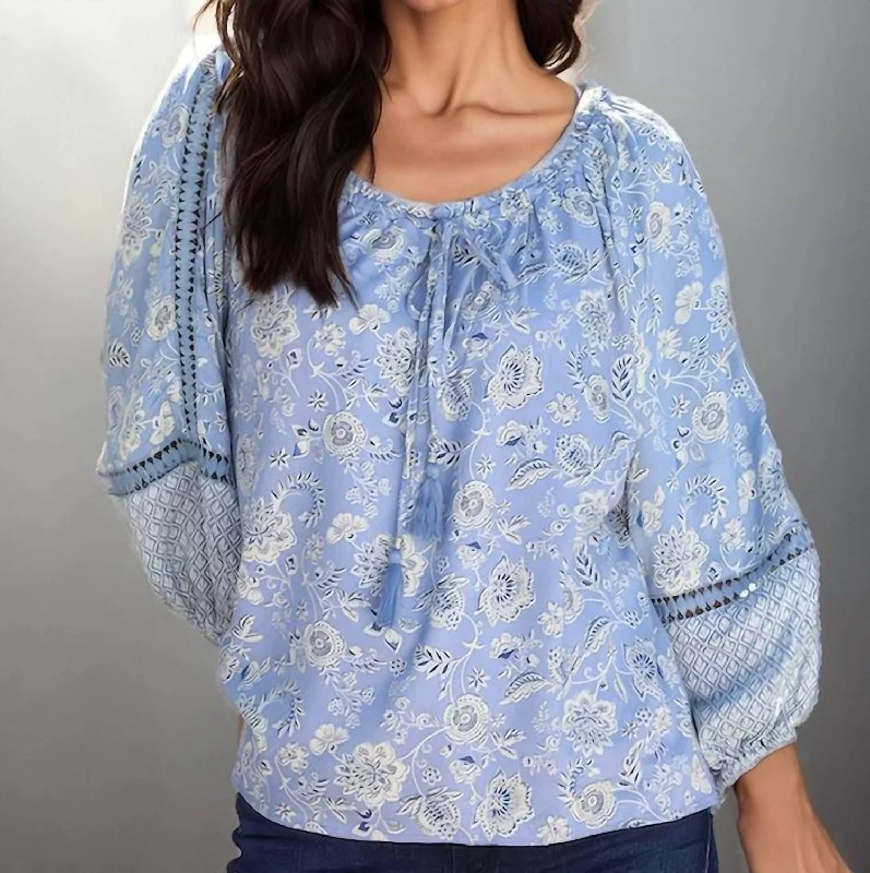 Santorini Floral Blouse In Blue Multi Everyday Stylish Blouse