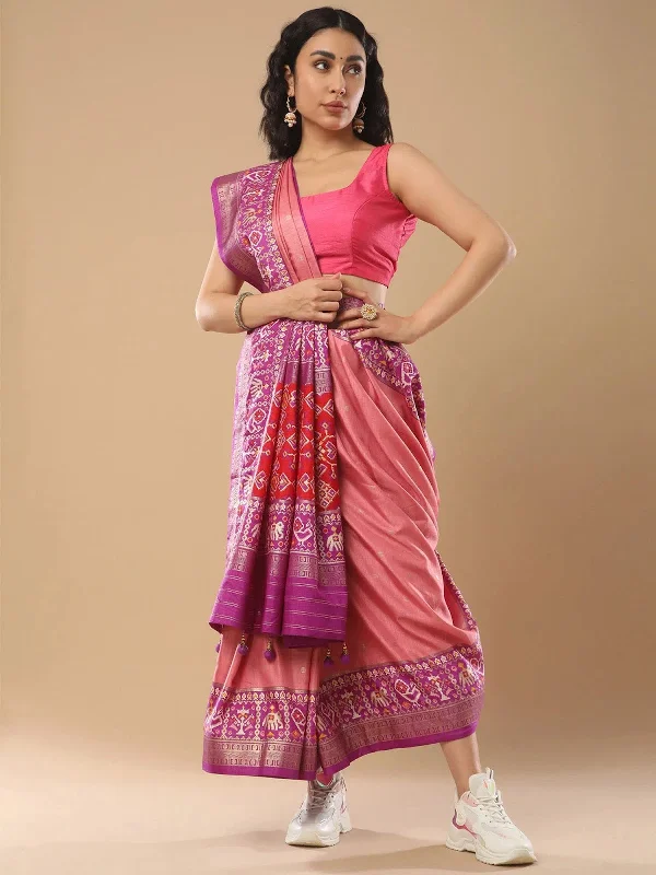 Saree Mall Women's  Blend Mauve Woven Design Designer Saree With Blouse Piece-TRITH10018 Casual Relaxed Fit Blouse