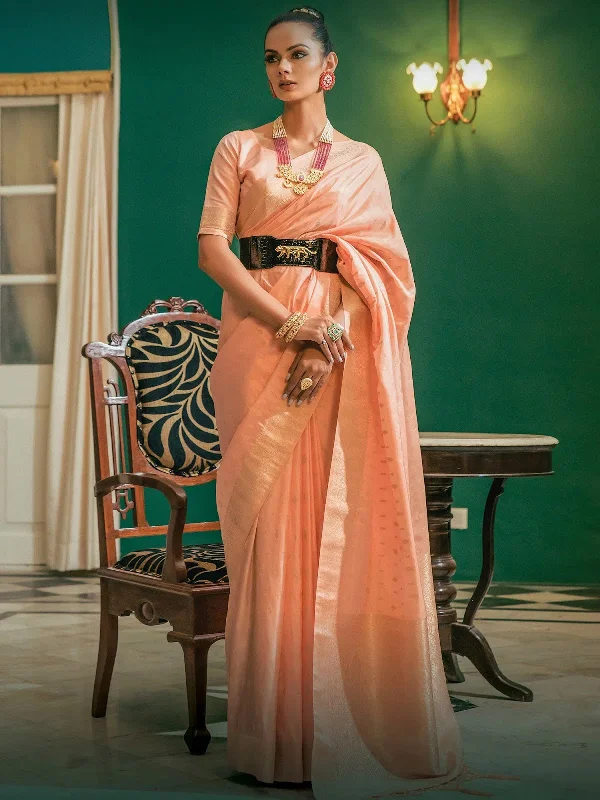 Saree Mall Women's  Blend Peach Woven Design Designer Saree With Blouse Piece-SOCH7004 Chic Square Blouse