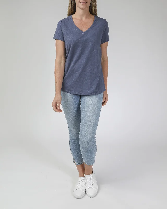Jump - V Neck T-Shirt-- Ribbed Striped Patterned