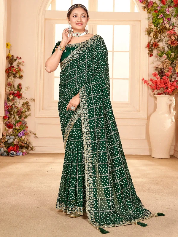Saree Mall Women's Vichitra  Green Embellished Designer Saree With Blouse Piece-ANGEL2003 Classic Striped Blouse