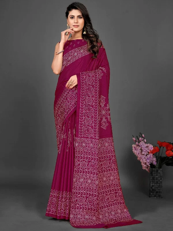 Saree Mall Women's Dola  Magenta Printed Designer Saree With Blouse Piece-DOLA142A Casual Stripe Blouse