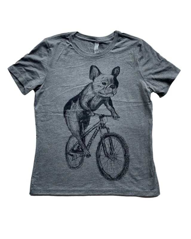 French Bulldog on A Bicycle Women's Shirt-- Wool Fabric Cashmere Fabric Tweed Fabric