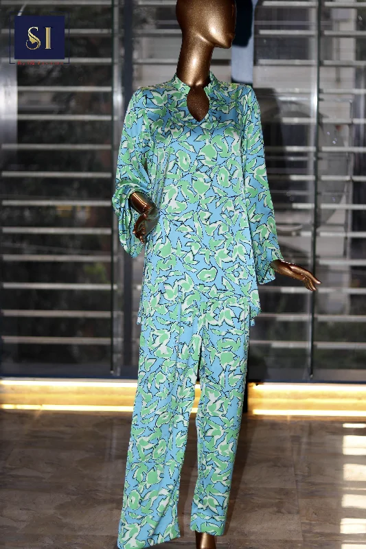Silky Soft Floral Terrace Shirt and pant set-- Silk Blend Satin Velvet