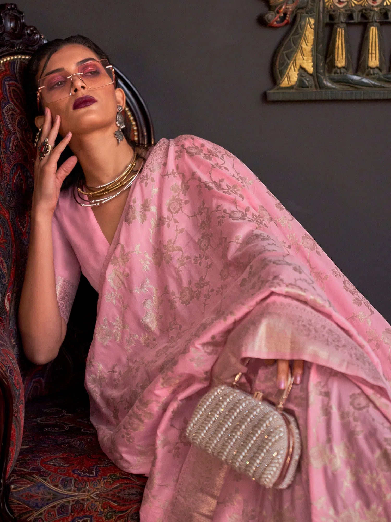 Saree Mall Women's Blend Pink Woven Design Designer Saree With Blouse Piece-KHBUTAI322001 Business Casual Blouse Saree Mall Women's Blend Pink Woven Design Designer Saree With Blouse Piece-KHBUTAI322001 Business Casual Blouse
