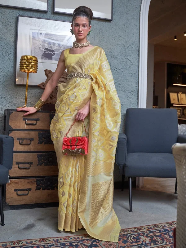 Saree Mall Women's Pure Linen Yellow Woven Design Designer Saree With Blouse Piece-KAPAS300004 Vintage Lace Blouse