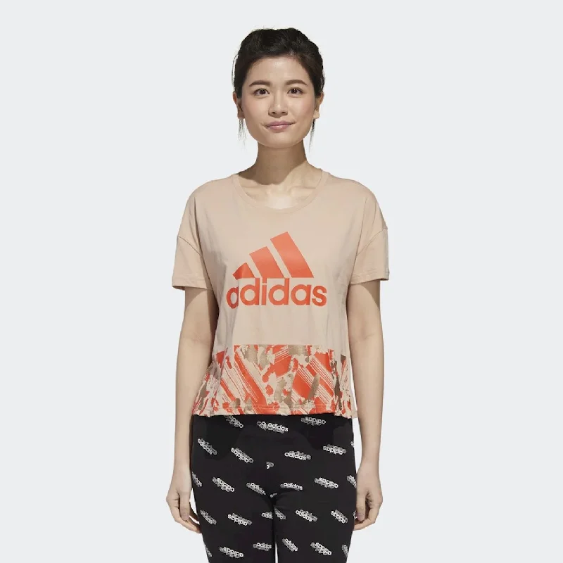Adidas Womens Beige U4u Cropped Athletic Tee T-Shirt-- Iron Safe Non-Iron Wrinkle Free