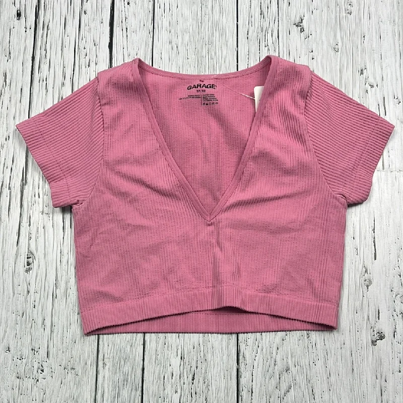 Garage pink cropped t-shirt - Hers XS-- Notch Collar Peter Pan Collar Cowl Neck