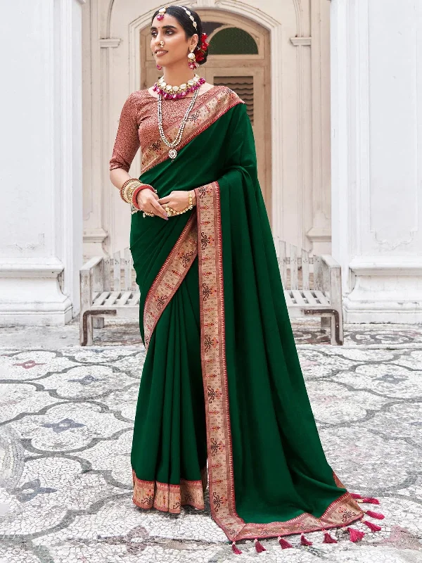 Saree Mall Women's Vichitra  Green Embellished Designer Saree With Blouse Piece-TRIYA81897 Smart Casual Blouse