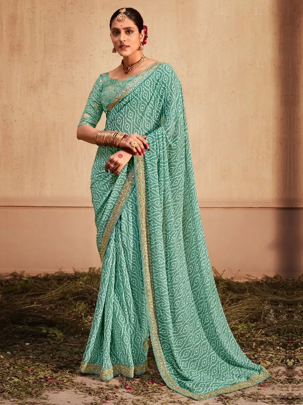 Saree Mall Women's Georgette Sea Green Zari Embroidered Designer Saree With Blouse Piece-VIHANA1015 Satin Long Blouse