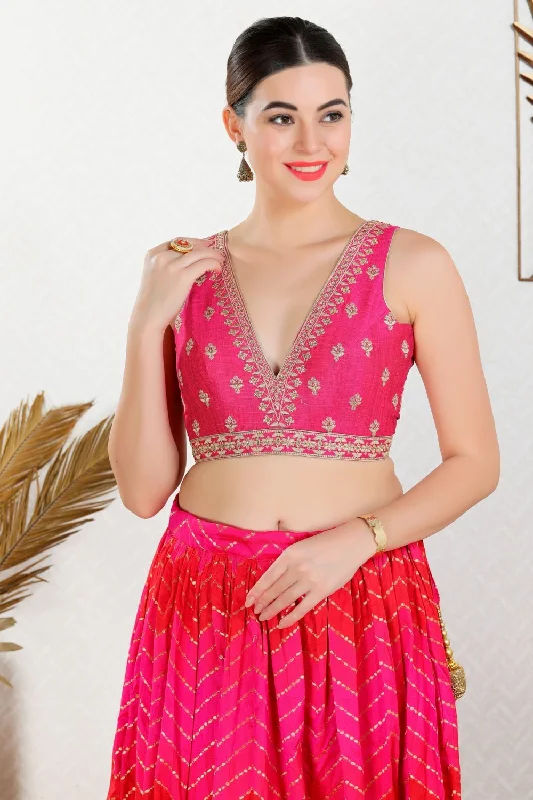 Pink Silk Embroidered Sleeveless Blouse Bell Sleeve Blouse