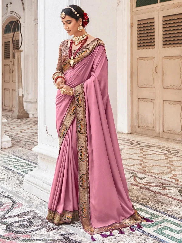 Saree Mall Women's Vichitra  Mauve Embellished Designer Saree With Blouse Piece-TRIYA81898 Pastel Color Blouse