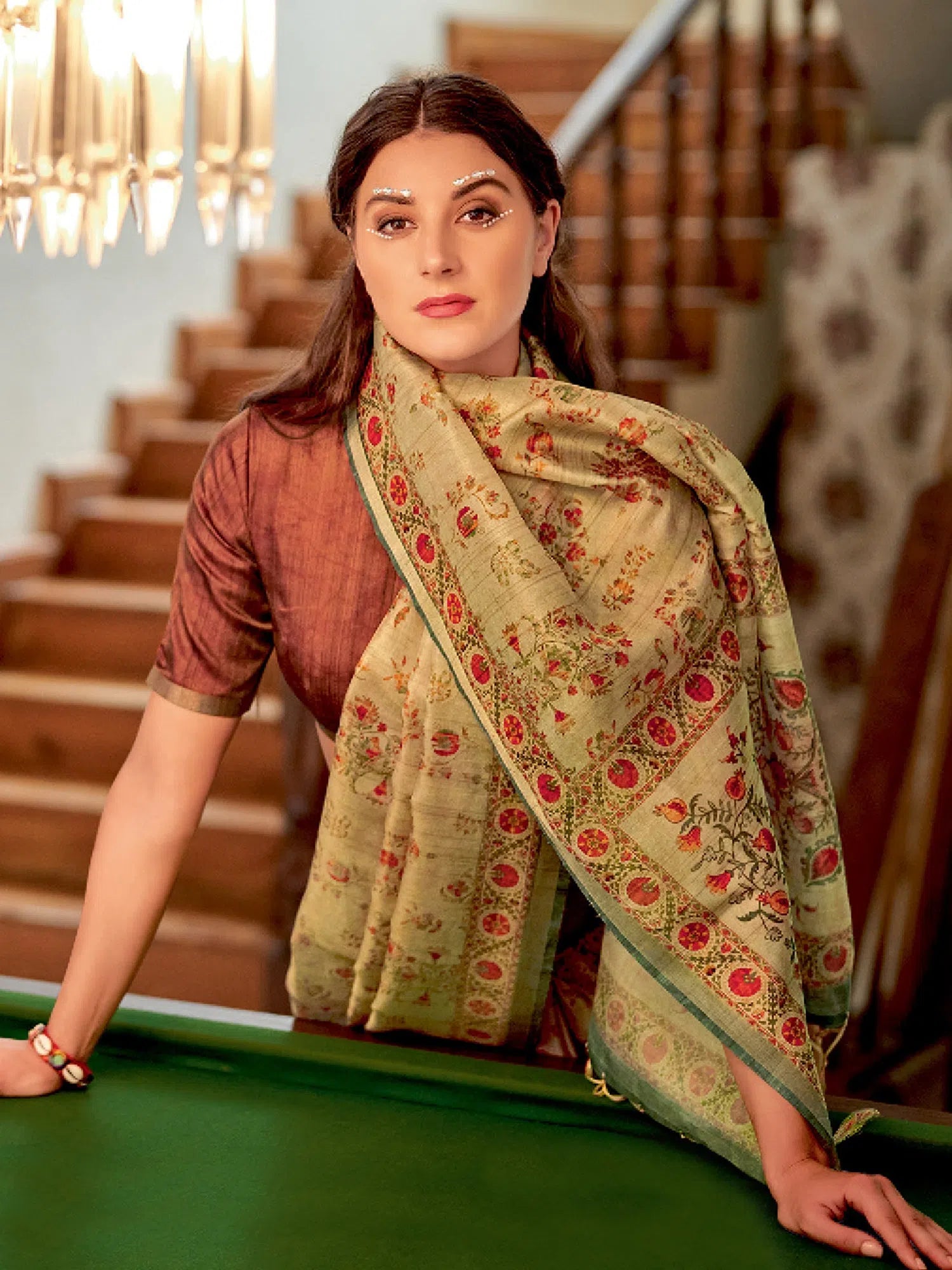 Saree Mall Women's Soft  Beige Printed Designer Saree With Blouse Piece-GRUHAM104 Sleeveless Chiffon Blouse