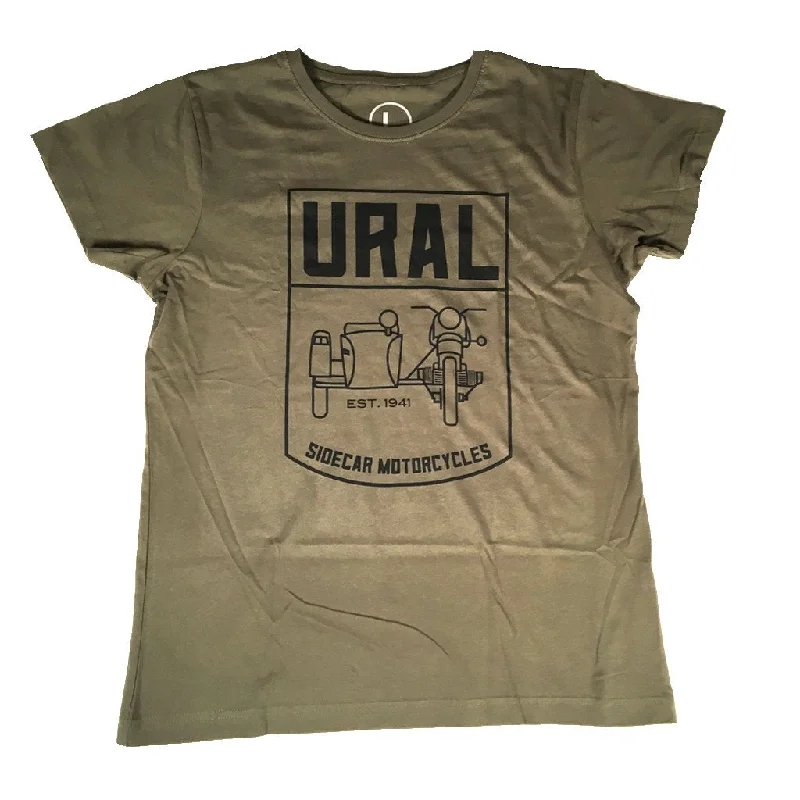 Ladies T-Shirt Sidecar Badge OD Green-- Ribbed Striped Patterned