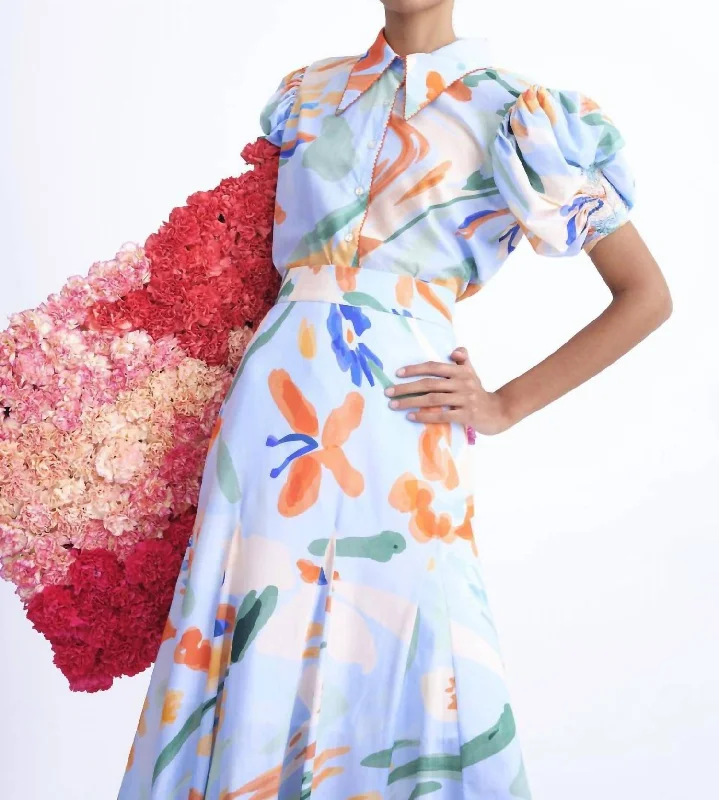 Pilar Blouse Jaleo Celeste In Multi Elegant Peplum Blouse