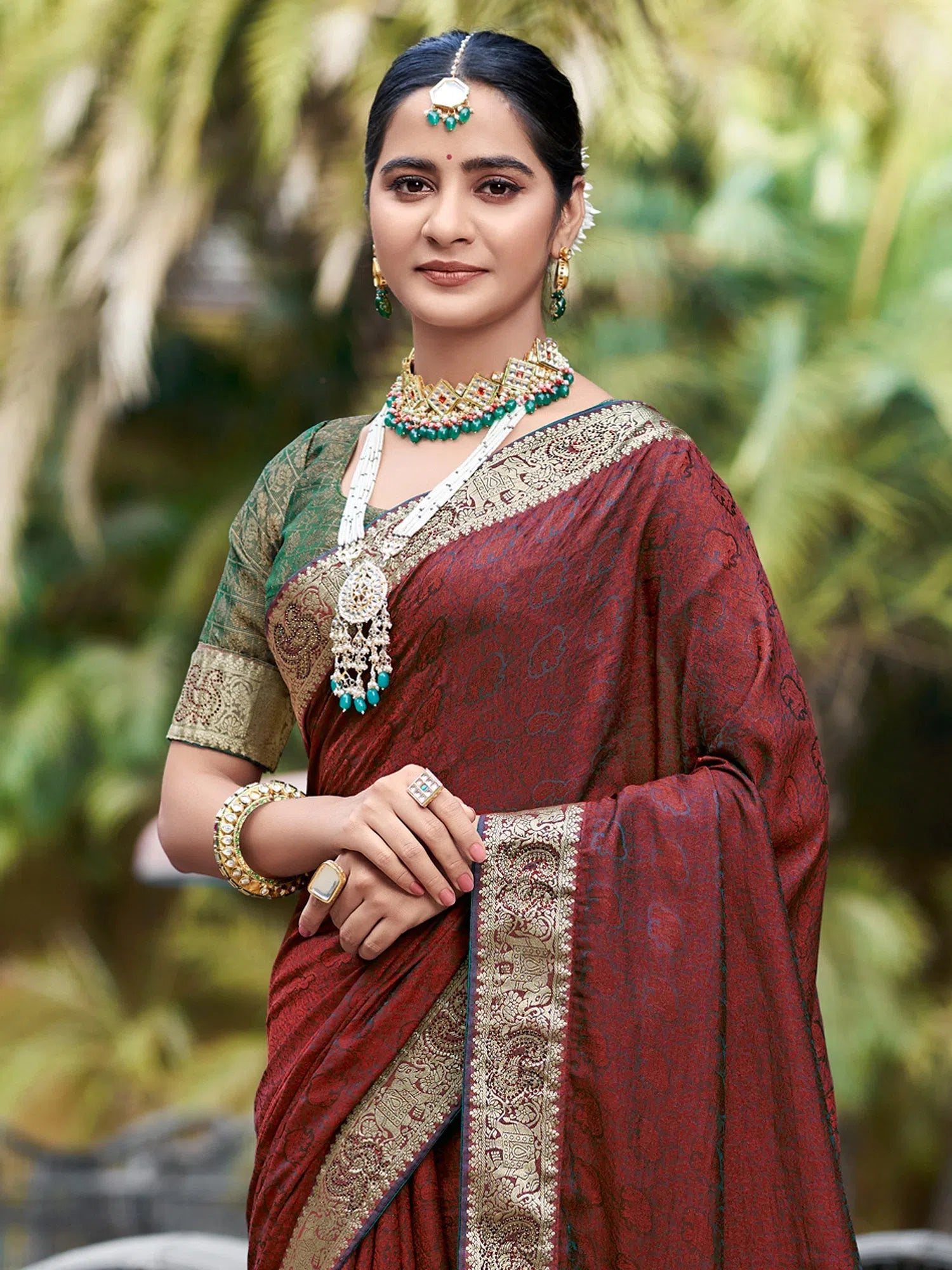 Saree Mall Women's Pure  Maroon Embellished Designer Saree With Blouse Piece-GLXS4148 Sweetheart Neck Blouse