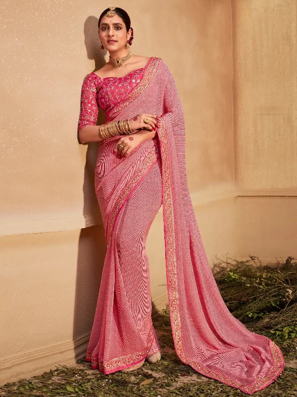 Saree Mall Women's Georgette Pink Zari Embroidered Designer Saree With Blouse Piece-VIHANA1027 Loose Oversized Blouse