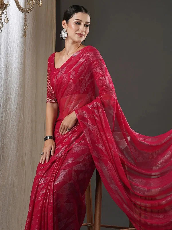 Saree Mall Women's Georgette Pink Printed Designer Saree With Blouse Piece-9KAVI901 Stylish Wrap Blouse