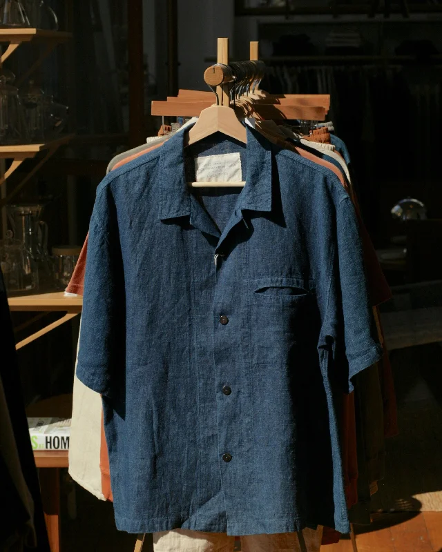 Hemp Short-sleeve Shirt | Organic Indigo Hand-dyed-- Elegant Classic Vintage