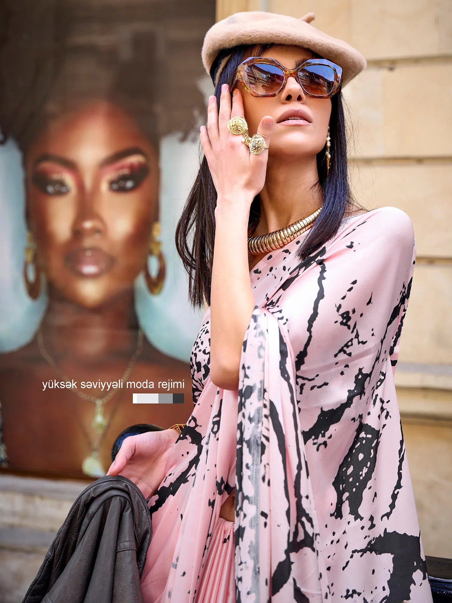Saree Mall Women's Crepe Pink Digital Print Designer Saree With Blouse Piece-KUBIK324003 Mandarin Collar Blouse