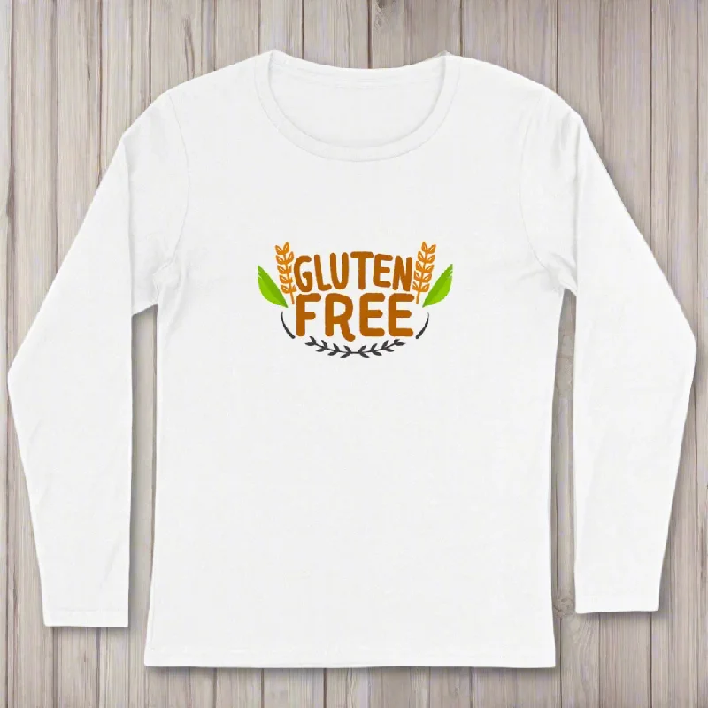 Gluten Free Long Sleeve Organic Cotton Womens Graphic Shirt-- Print Jacquard Patchwork