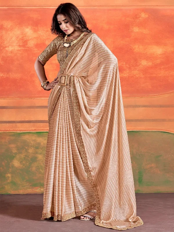 Saree Mall Women's Chiffon Brown Embellished Designer Saree With Blouse Piece-PIHU101 Vintage Lace Blouse