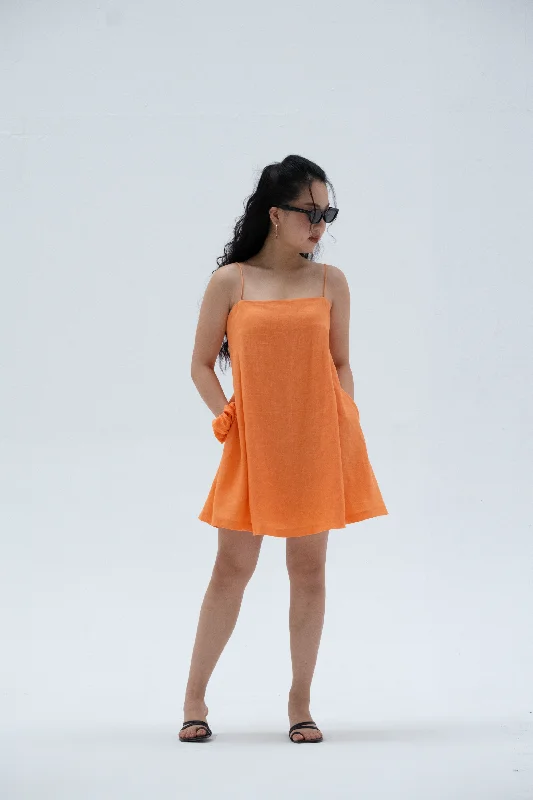 Ariana 100% Linen Babydoll Mini Dress Cozy Cowl Neck Mini Dress