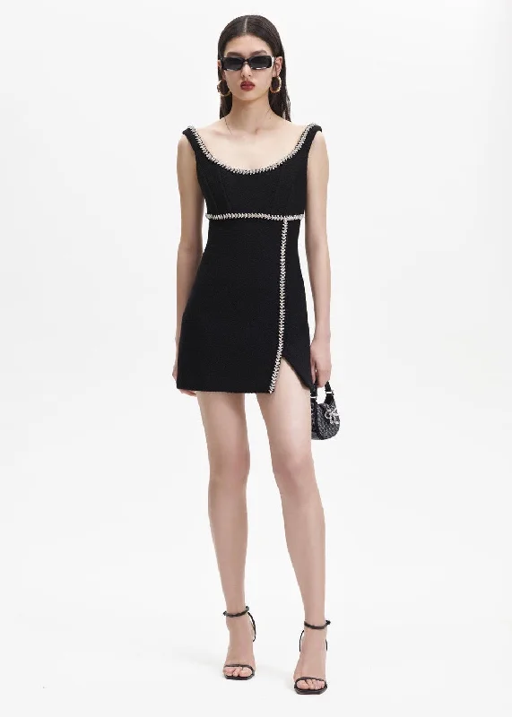 Textured Wool Mini Dress (Black) Fashionable Polka Dot Mini Dress