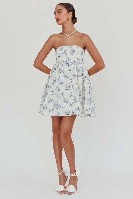 Vitoria Strapless Babydoll Dress Floral Blue Tunics Evening elegant