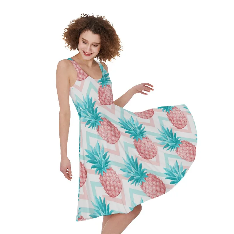 Bright Zig Zag Pineapple Pattern Print Sleeveless Knee Length Dress Tunics Favorite customer Bright Zig Zag Pineapple Pattern Print Sleeveless Knee Length Dress Tunics Favorite customer