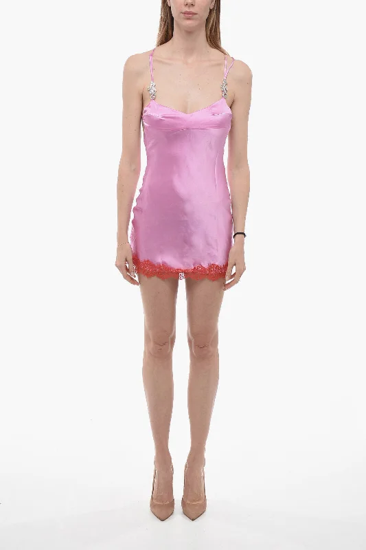 Adriana Hot Couture Silk Slip Dress with Laces Details sweetheart Neckline Romantic