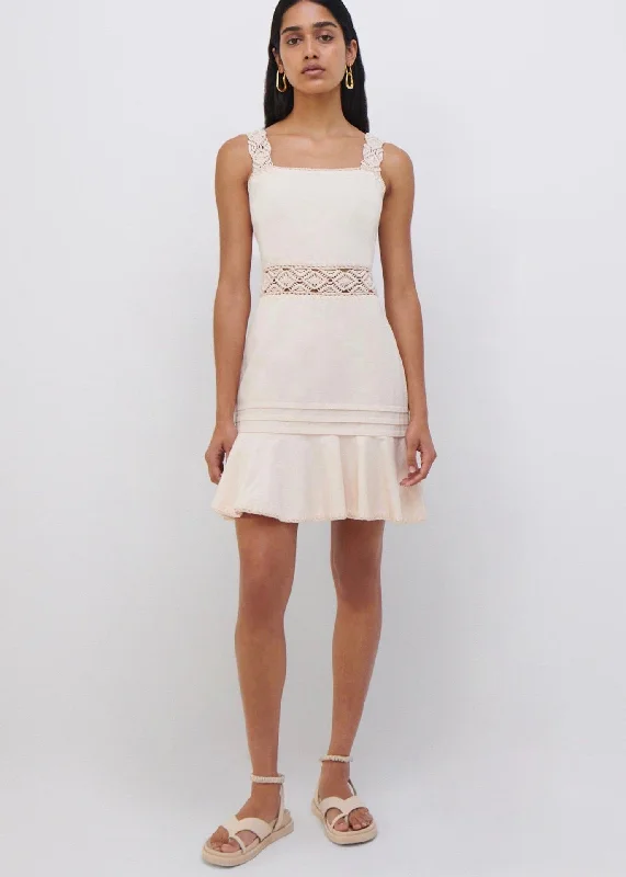 Flora Macrame Strap Mini Dress (Chantilly) Comfortable Boho Mini Dress
