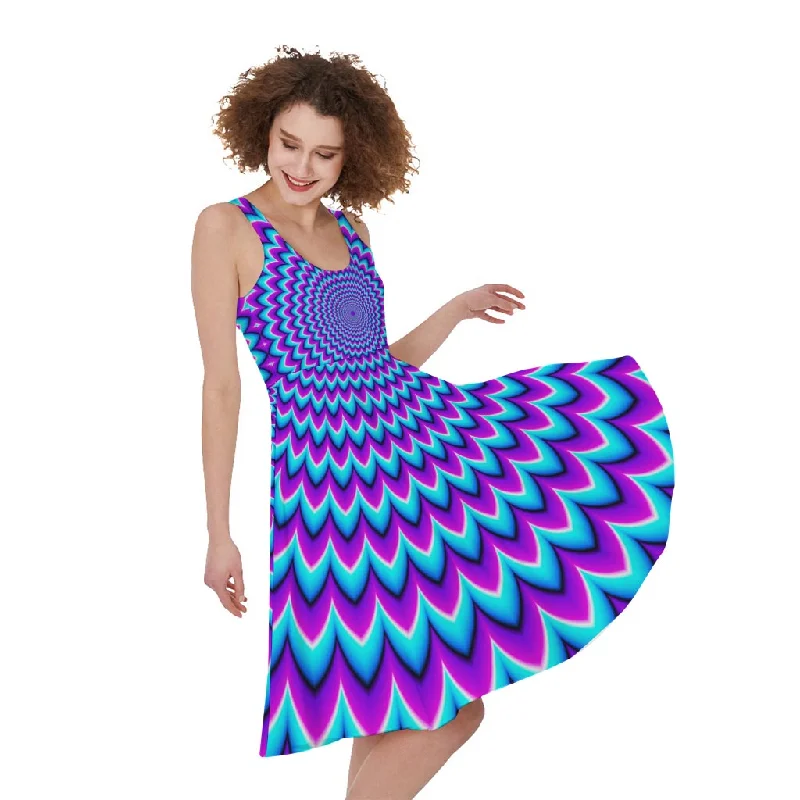Blue Expansion Moving Optical Illusion Sleeveless Knee Length Dress Tunics Running lightweight