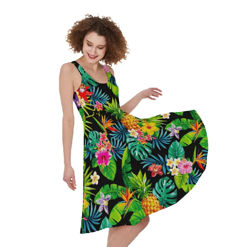 Aloha Hawaiian Tropical Pattern Print Sleeveless Knee Length Dress Tunics Seasonal trendy