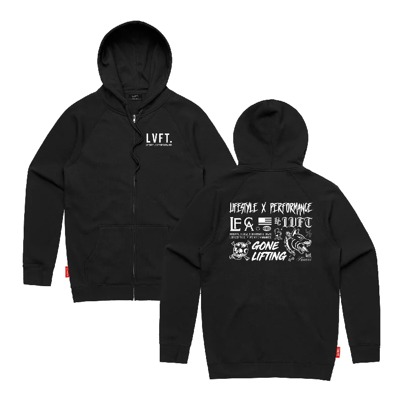 Doodles Zipper Hoodie - Black Hoodie with Back Slit Movement Comfort