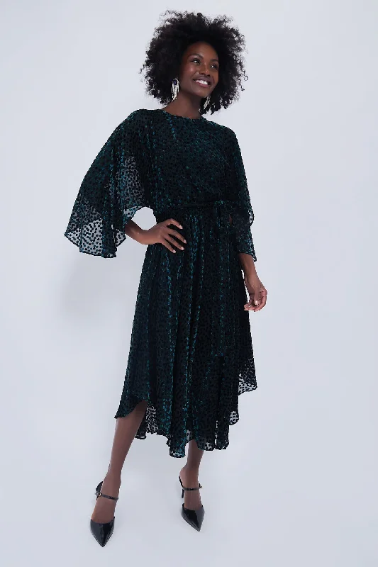 Black Flock Dot Velvet Katrina Dress Floral Print girly