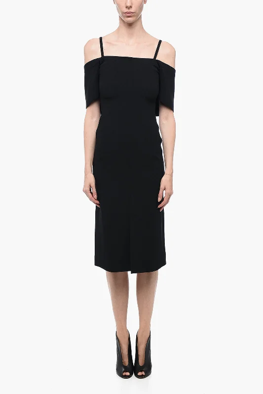 Victoria Beckham Off-Shoulder Sheath Dress with Front Split Tunics Mesh breathable