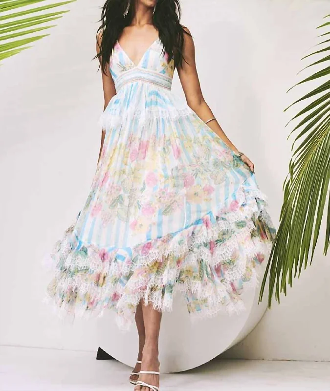 Lily Long Dress in Off White & Blue Tunics Lace romantic