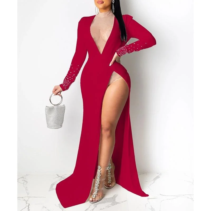 FashionSierra - Women Diamonds Long Sleeve Party Dress Tunics Stylish modern