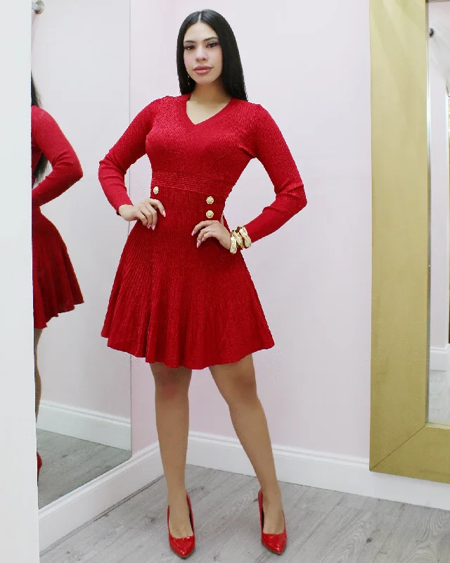 Look Classy On Me Knit Mini Dress Red Casual Mini Dress with Pockets
