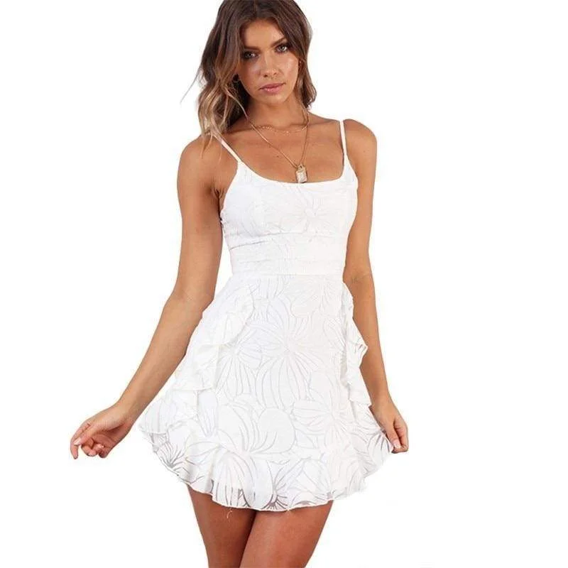 FashionSierra - Ruffled Printing Women Sling Mini Dress V Neck  Irregular Party Dress Glittery Long Formal