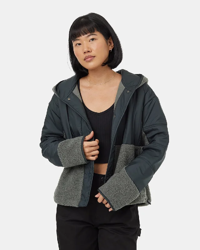 Recycled Boucle Full Snap Hoodie Hoodie with Thumb Holes Functional Cozy