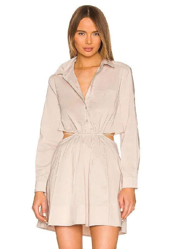 Shaelyn Cotton Poplin Mini Dress (Oyster) Elegant Floral-Print Mini Dress
