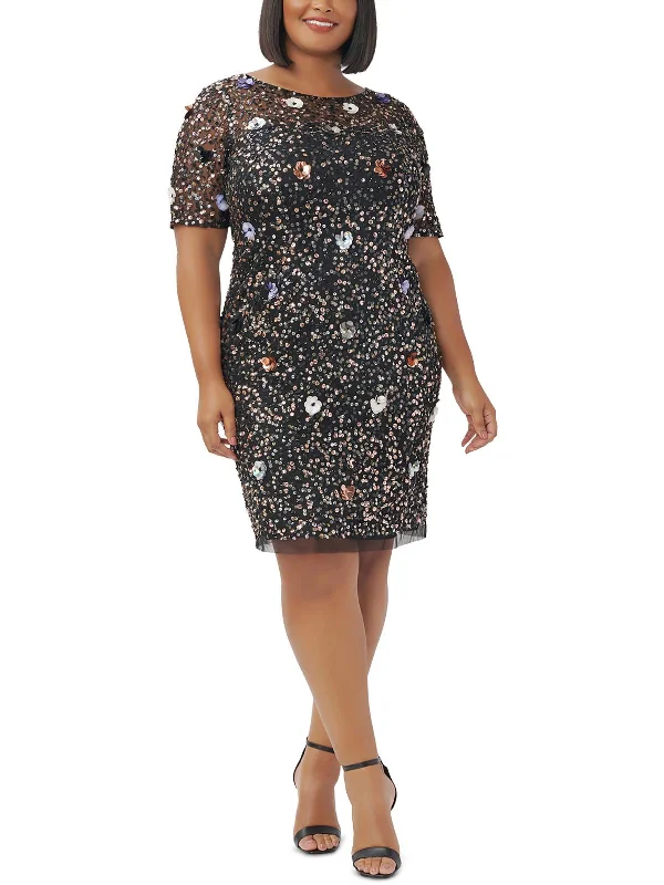 Plus Womens Embellished Mesh Cocktail And Party Dress Tunics Velvet soft